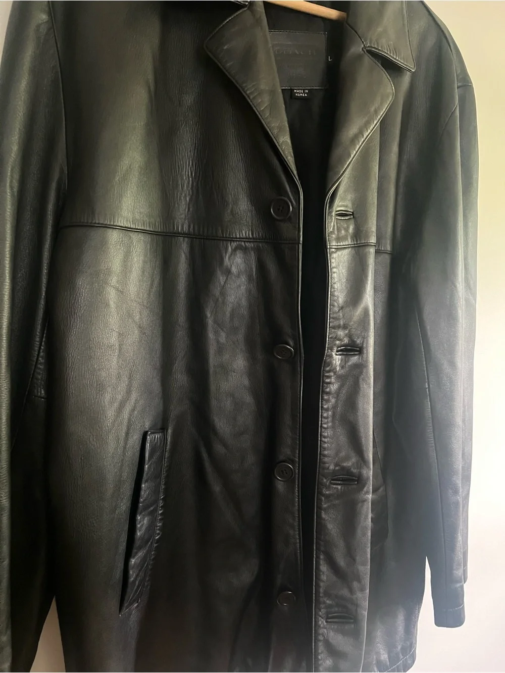 Coach 1941 Women’s Genuine Leather Car Coat Black Button Front Jacket Size Large